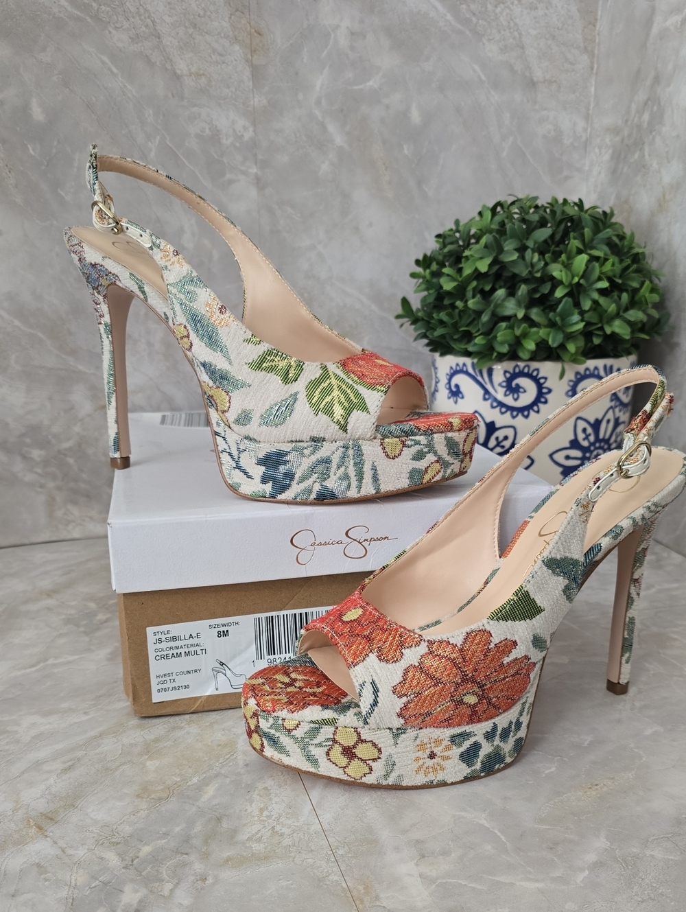Floral Slingback Platform Sandals Size 8